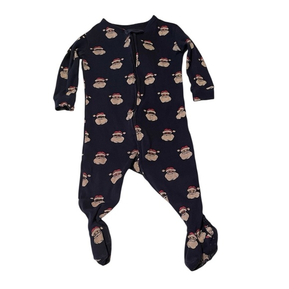 Baby Gap Navy Blue Santa Print Kids One Piece Pajamas Zip 6 Months EUC Christmas - Picture 1 of 7